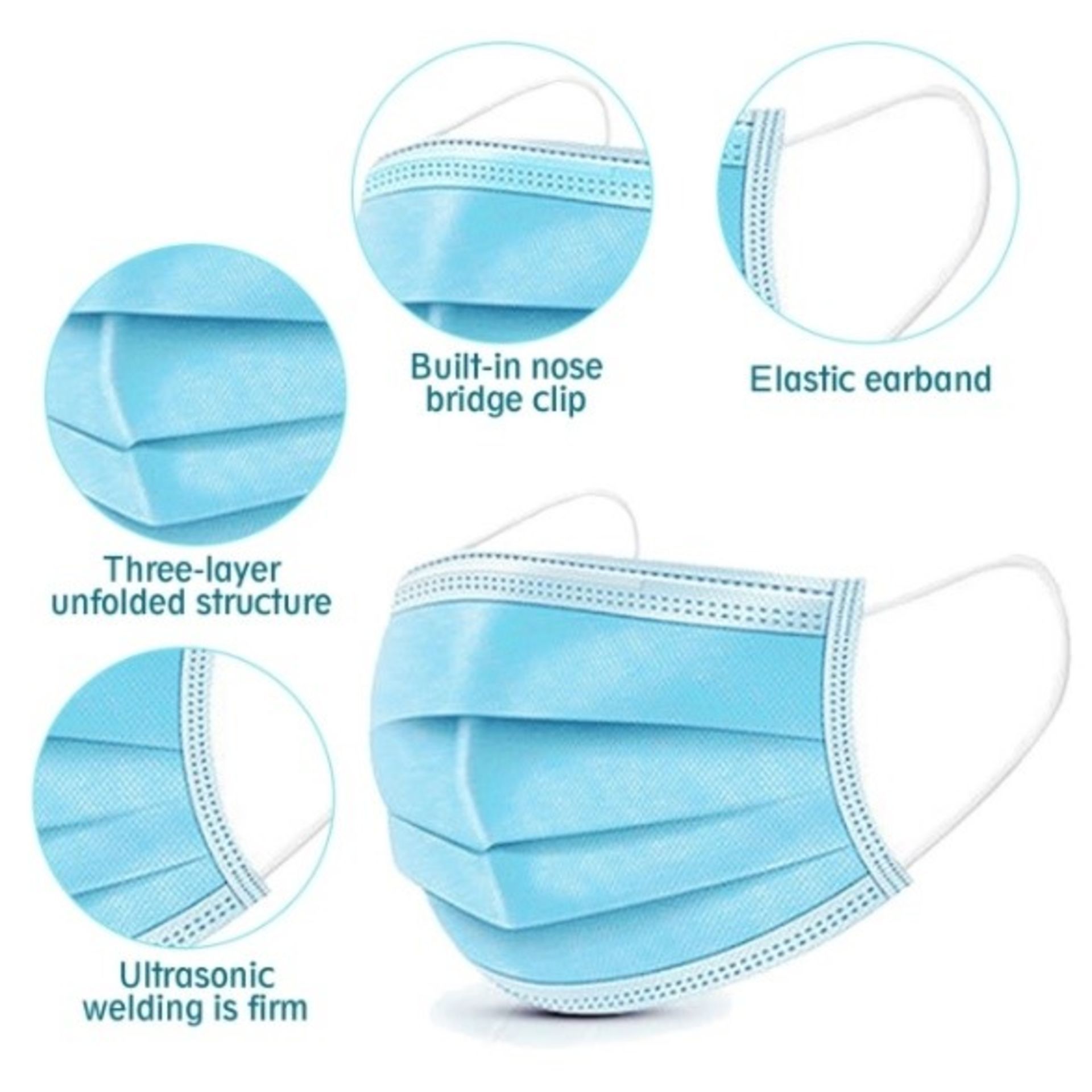 100 IN TOTAL 3 X PLY DISPOSABLE FACE MASKS *NO VAT* - Bild 2 aus 3