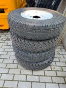 4 X WHITE STEEL WHEELS & TYRES OFF L/ROVER DEFENDER 2009 2 X MICHELIN & 2 AVON RANGEMASTER 7.5 R16C