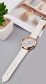 YOLAKO GLITTER SPARKLING WOMENS WRIST WATCH WHITE STRAP ROSE GOLD FACE, NEW AND UNUSED *NO VAT*