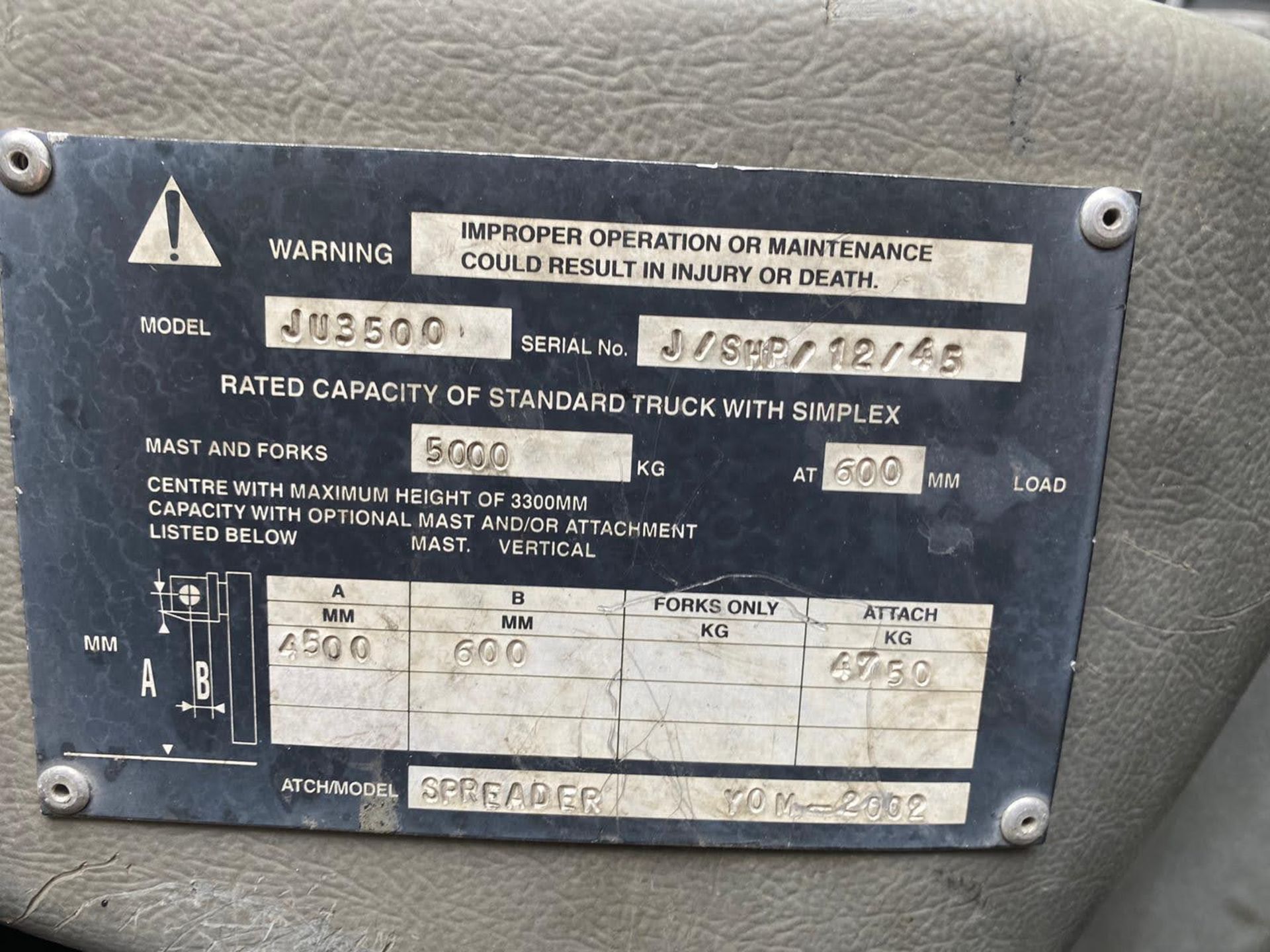 JUMBO SPREADER JU3,500 SIDE LOADER FORKLIFT, YEAR 2002, SHOWING 227 HOURS *PLUS VAT* - Image 8 of 8