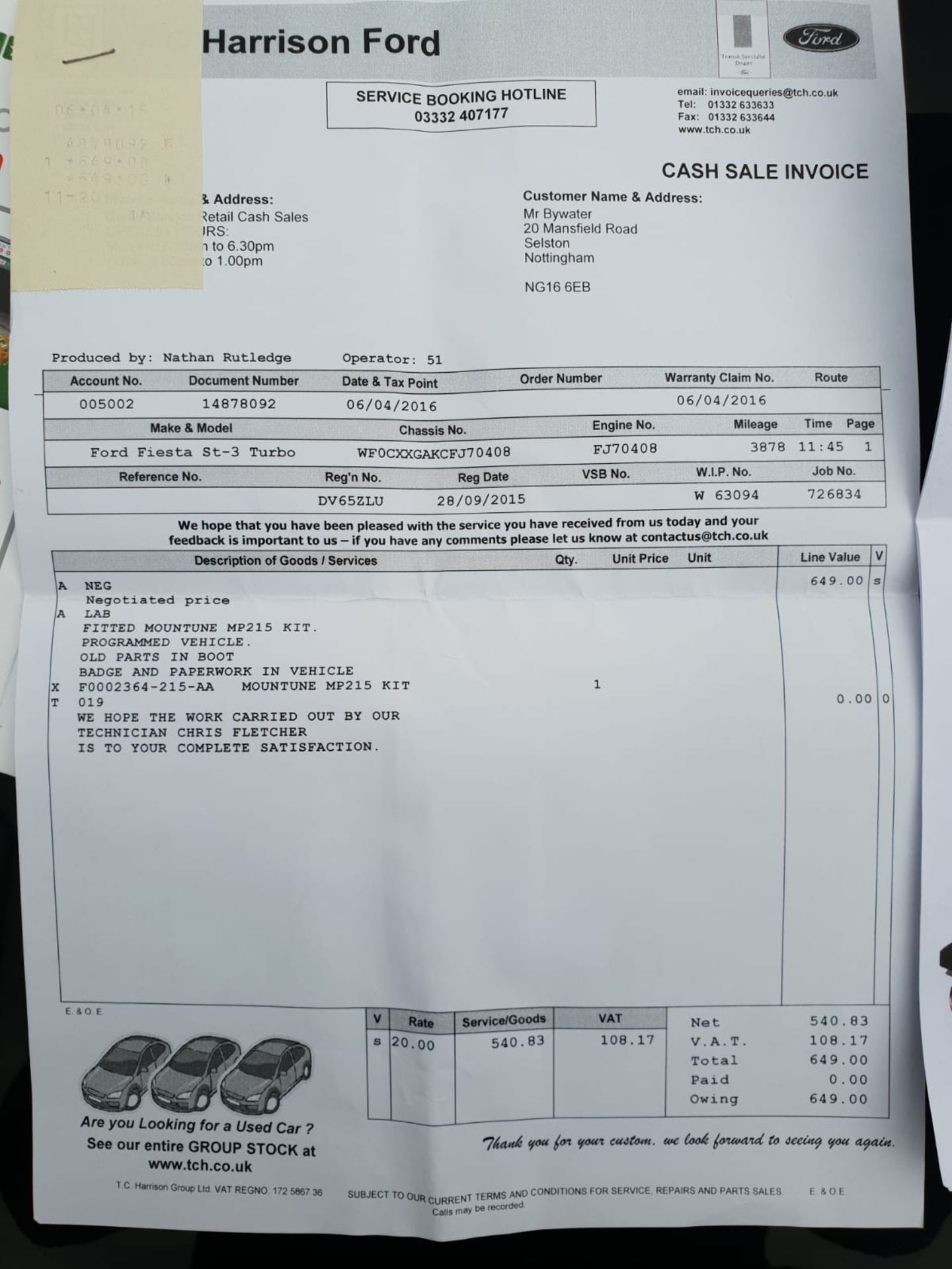 2015/65 REG FORD FIESTA ST-3 TURBO 1.6 PETROL 3 DOOR HATCHBACK, SHOWING 2 FORMER KEEPERS *NO VAT* - Image 29 of 29