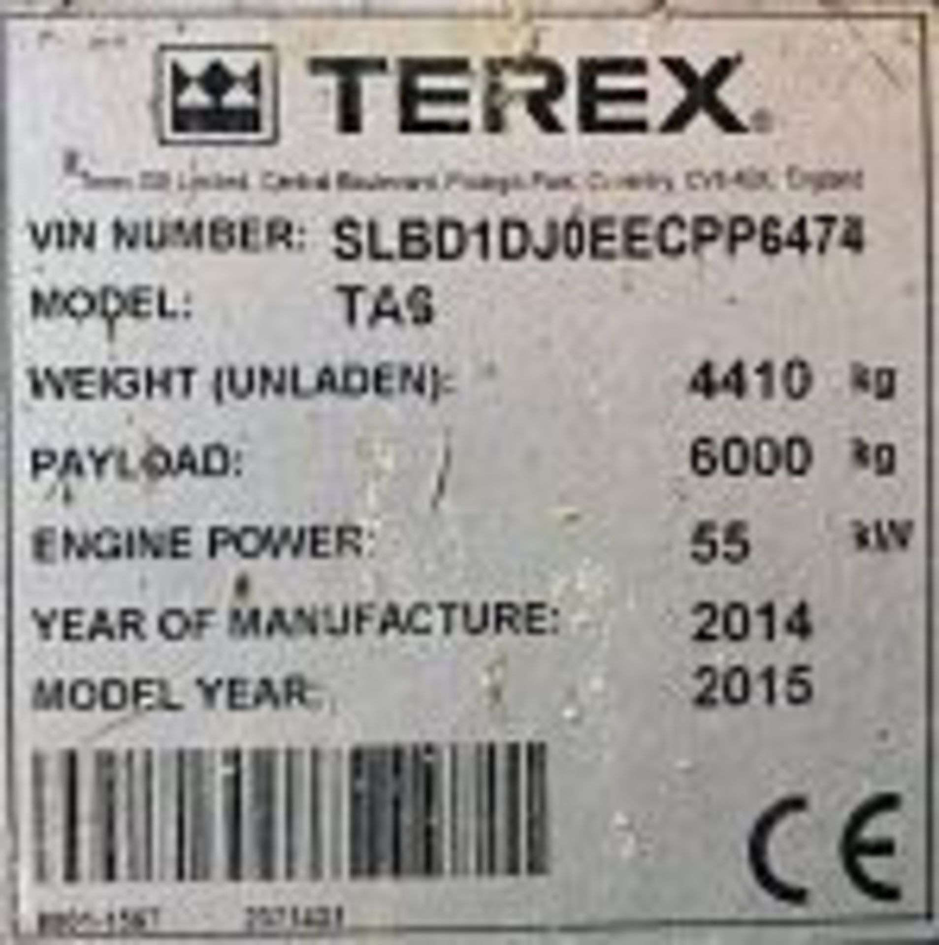 TEREX TA6S SWIVEL DUMPER, MODEL YEAR 2015, MANUFACTURED 2014, PAYLOAD 6000 KG *PLUS VAT* - Bild 2 aus 2