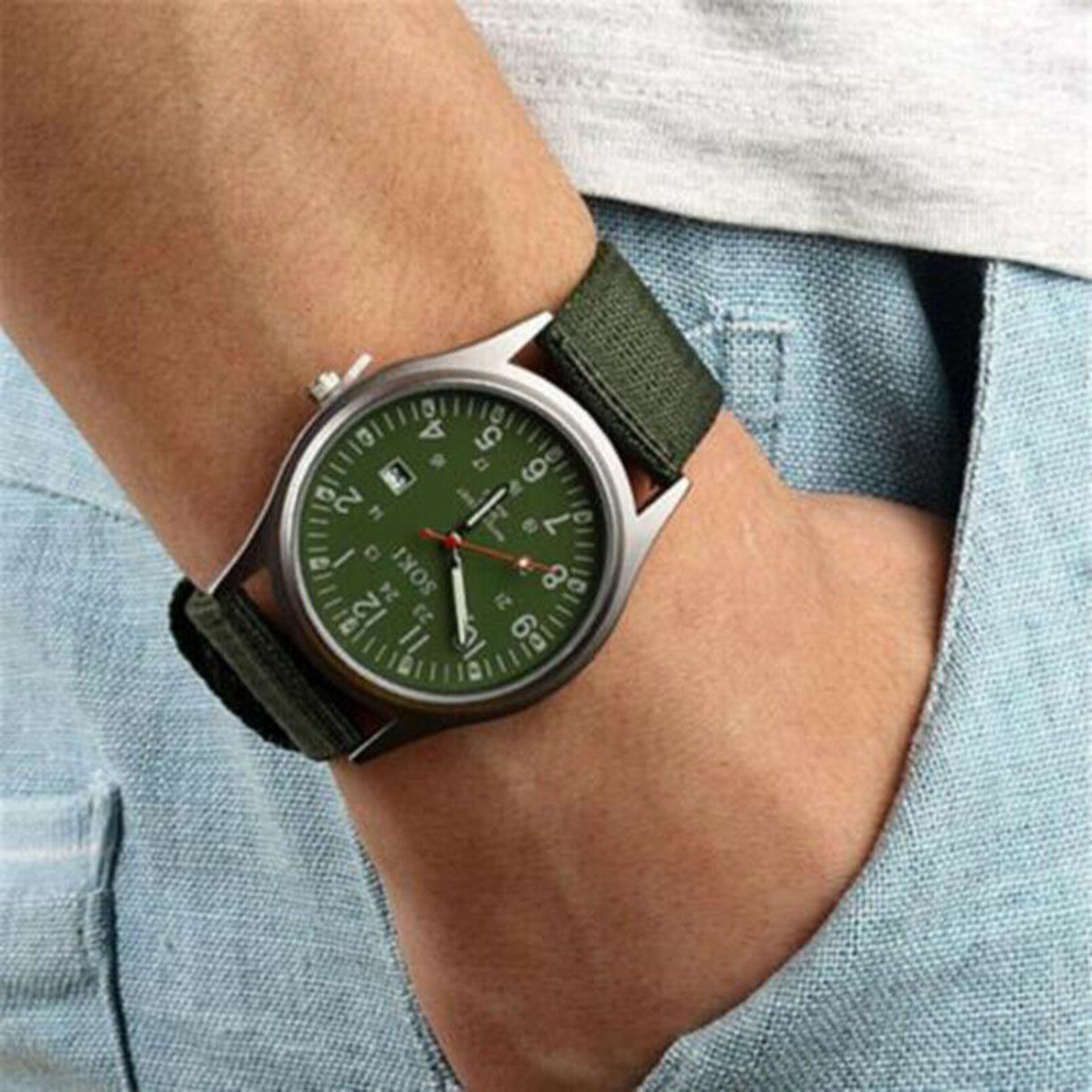 NEW & UNUSED SOKI FASHION QUARTZ GREEN MILITARY INFANTRY ARMY STYLE MENS WRIST WATCH *PLUS VAT* - Image 2 of 2