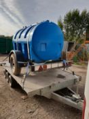 2500l WATER BOWSER WITH SPRAYER SINGLE AXLE TRAILER WITH SUSPENSION AND BRAKES, YEAR 2016 *PLUS VAT*