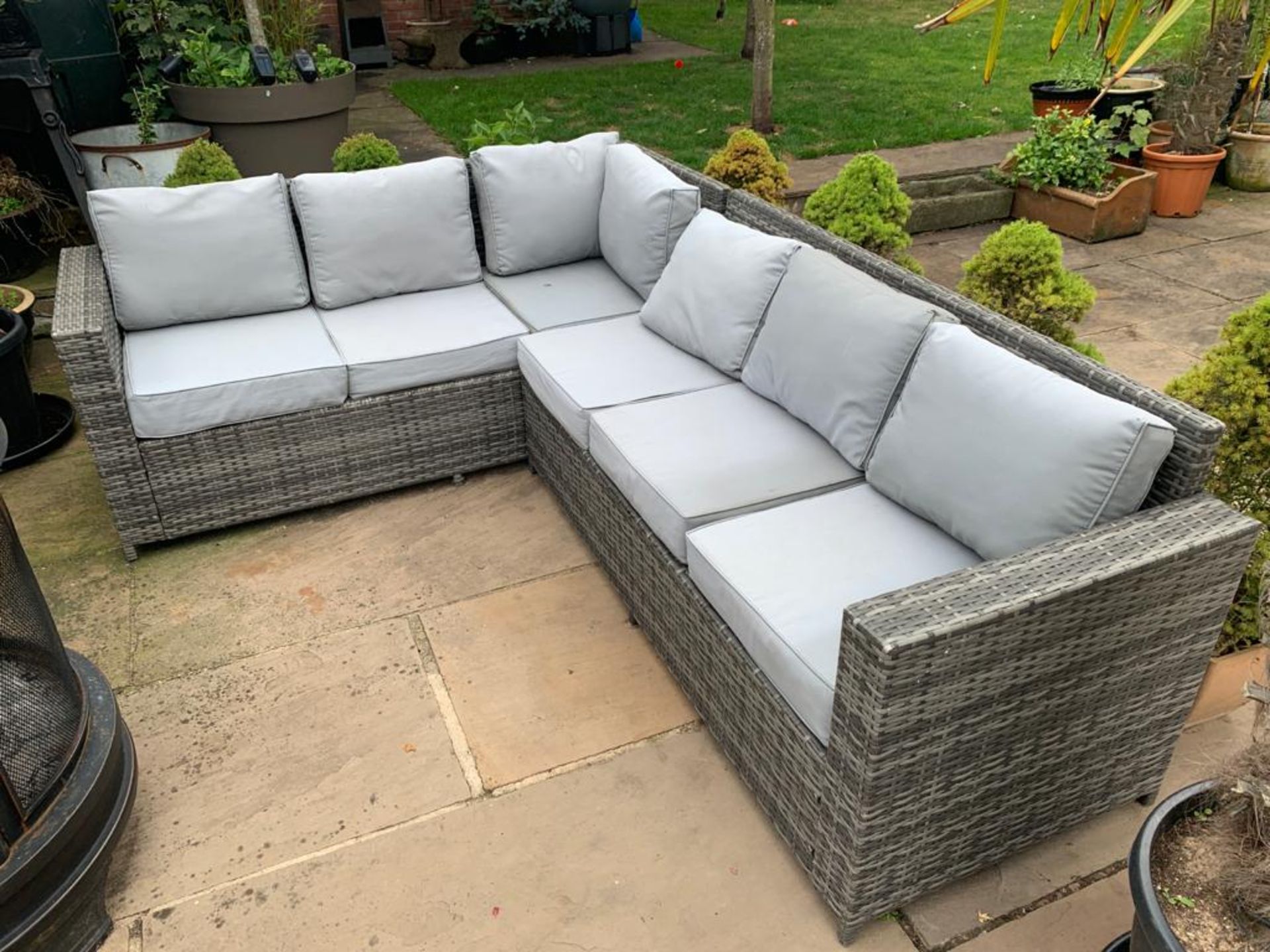 OUTDOOR PATIO FURNITURE WITH CUSHIONS - YOU ARE BIDDING FOR BOTH CORNER SEATS *PLUS VAT* - Image 2 of 2