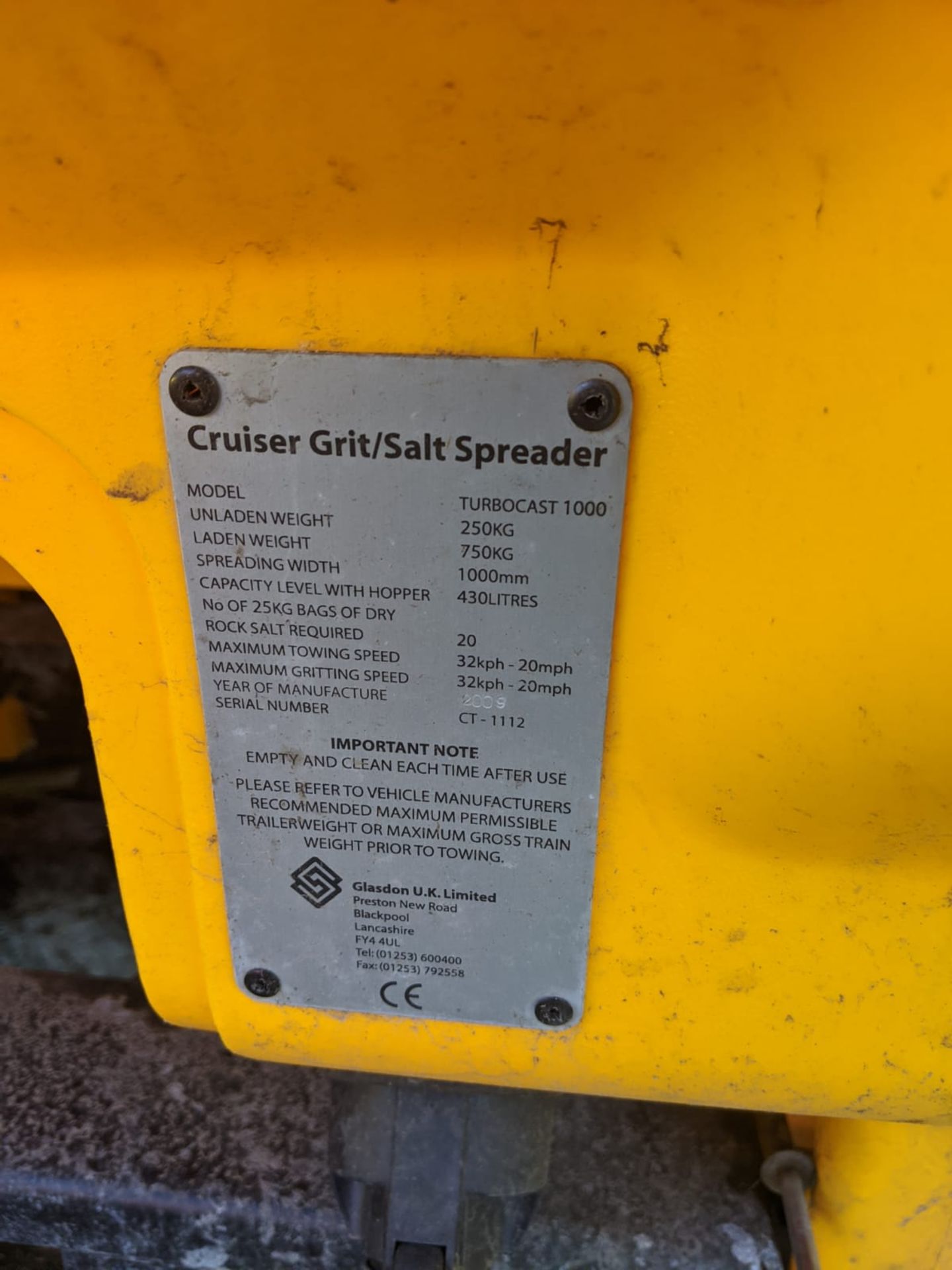 TURBOCAST 1000 CRUISER GRIT / SALT SPREADER SINGLE AXLE TOWABLE, YEAR 2009 *PLUS VAT* - Image 6 of 6