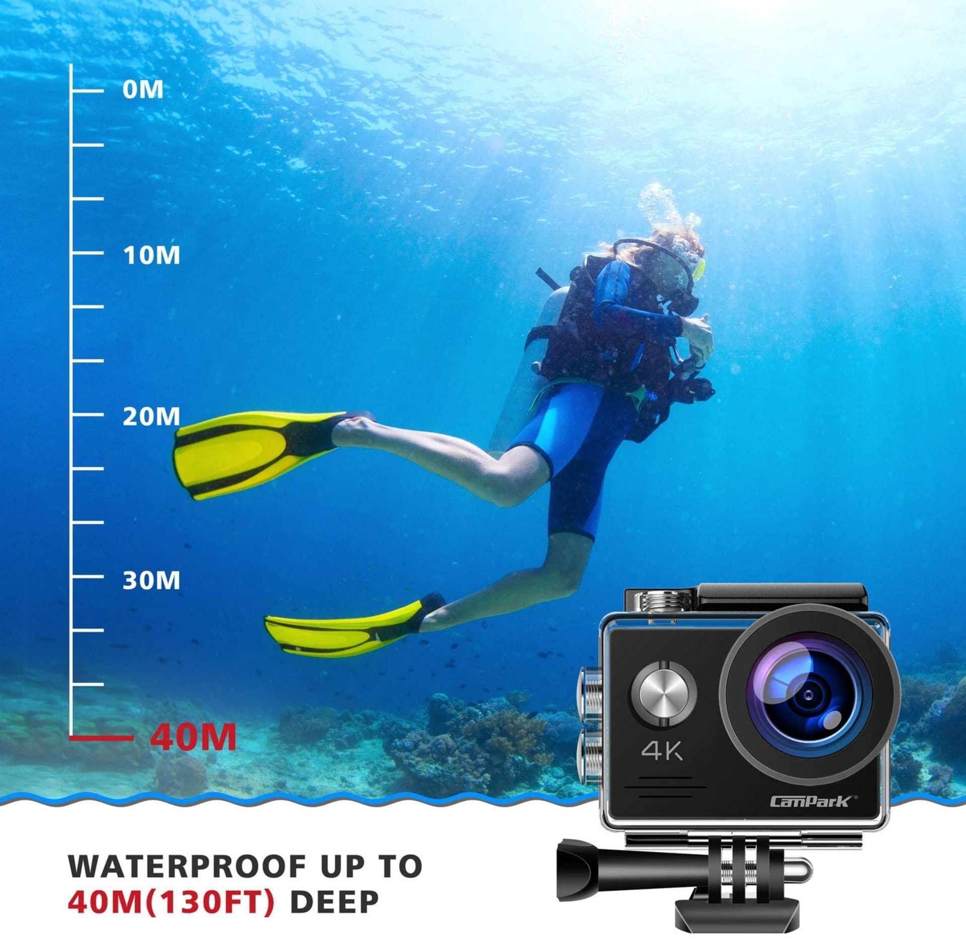 BRAND NEW & SEALED! CAMPARK X5 4K 20MP 40M WATERPROOF ACTION CAMERA WEBCAM WIFI EXTERNAL MICROPHONE - Image 4 of 7