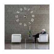 3D DIY EXTRA LARGE NUMERALS LUXURY MIRROR WALL CLOCK SILVER *PLUS VAT*