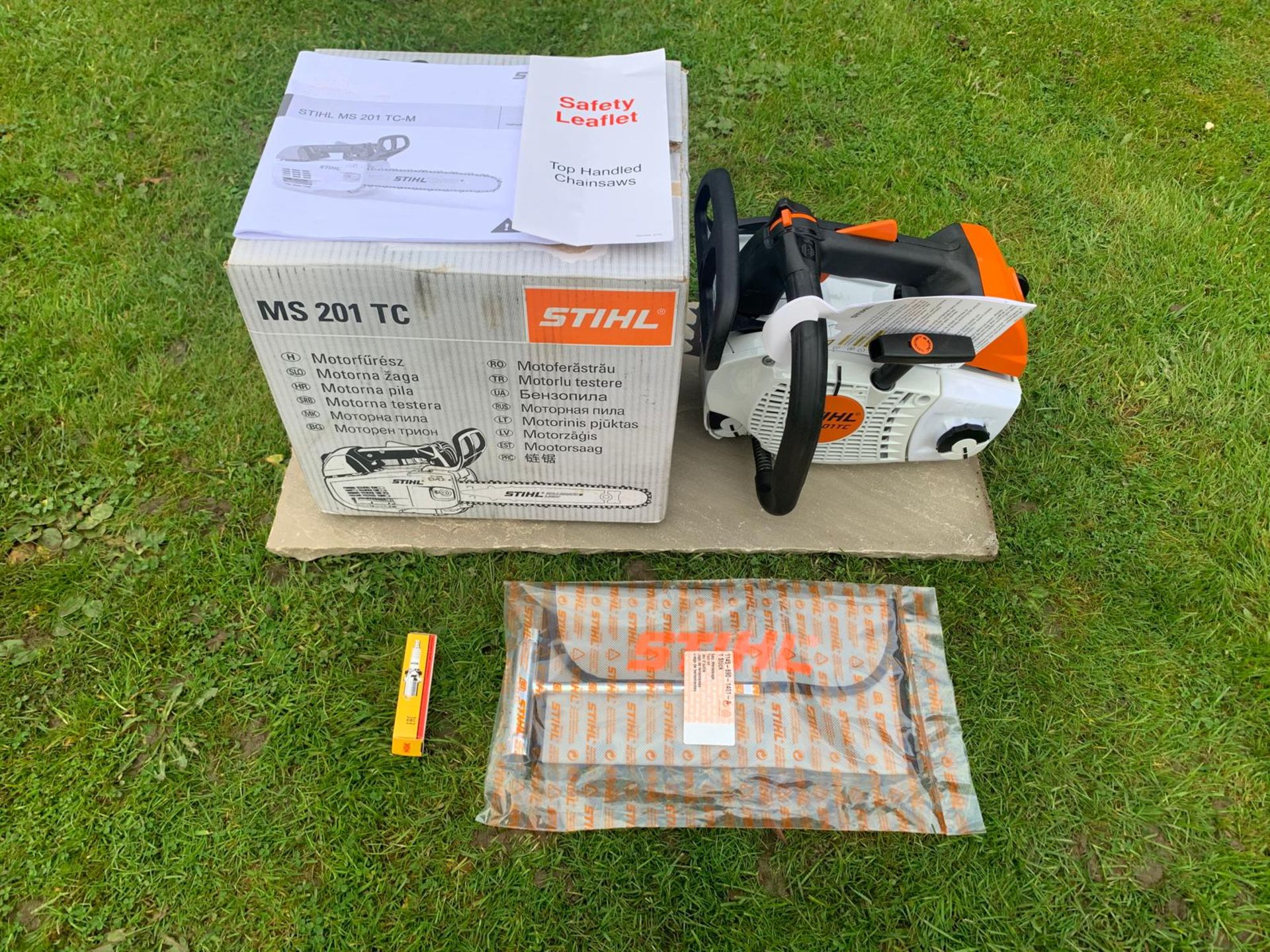 BRAND NEW AND UNUSED STIHL MS201TC TOP HANDLE SAW, C/W MANUAL, SPARK PLUG, MULTI TOOL *NO VAT*