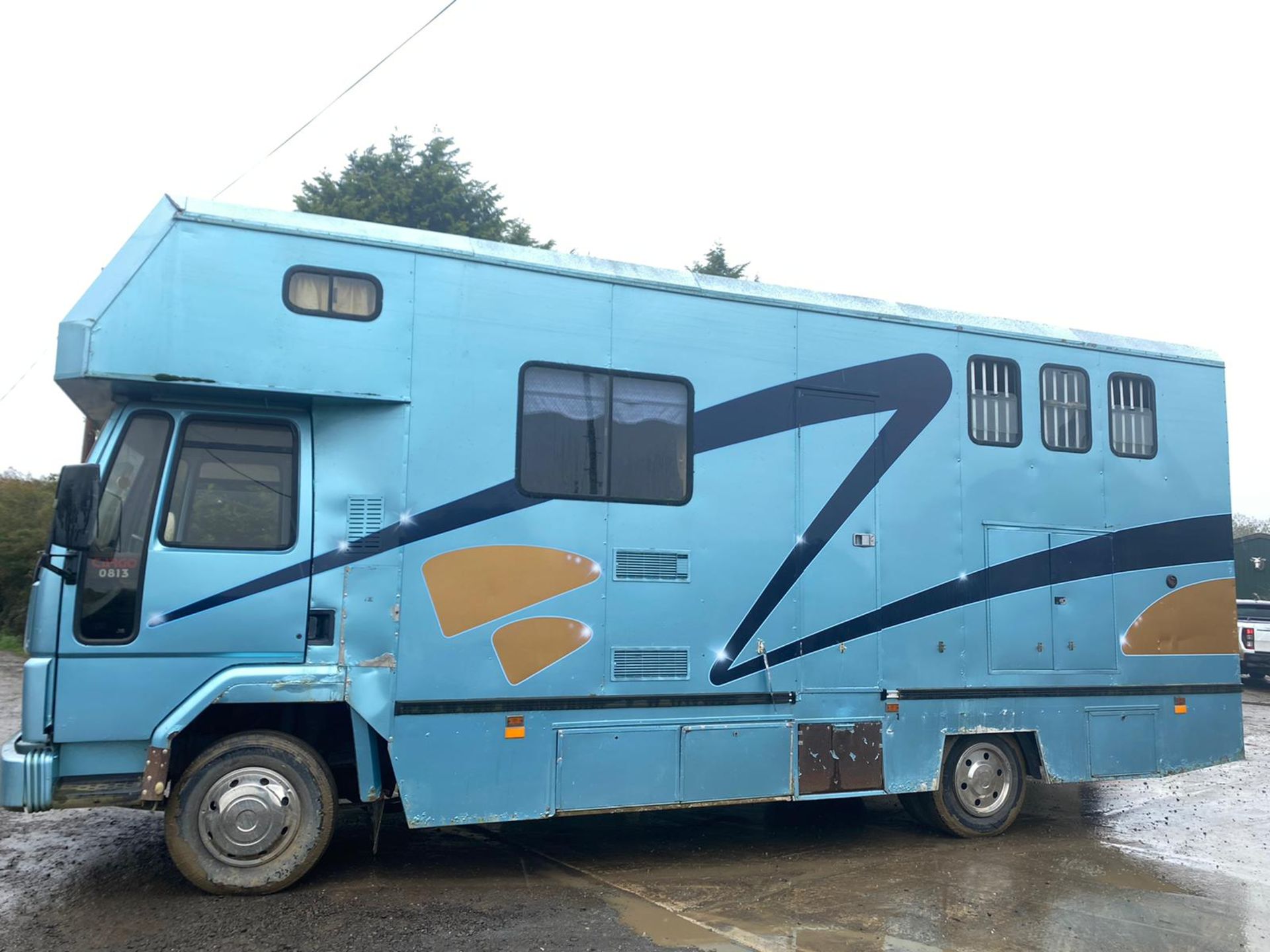 1991/J REG IVECO FORD CARGO 0813D HORSEBOX / LIVESTOCK CARRIER, BLUE & GOLD, SHOWING 3 FORMER KEEPER - Image 3 of 12