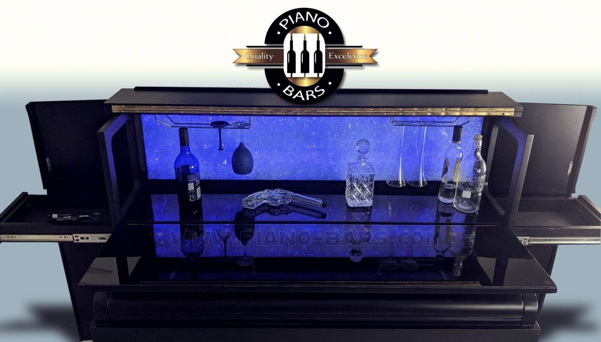 BRAND NEW PIANO BAR WITH BUILD IN TWO FRIDGES FOR 12 BOTTLE EACH. - Image 12 of 12