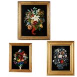 (3) American Folk Reverse-Glass Tinsel Paintings