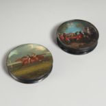 (2) English Painted Papier-Mache Snuff Boxes