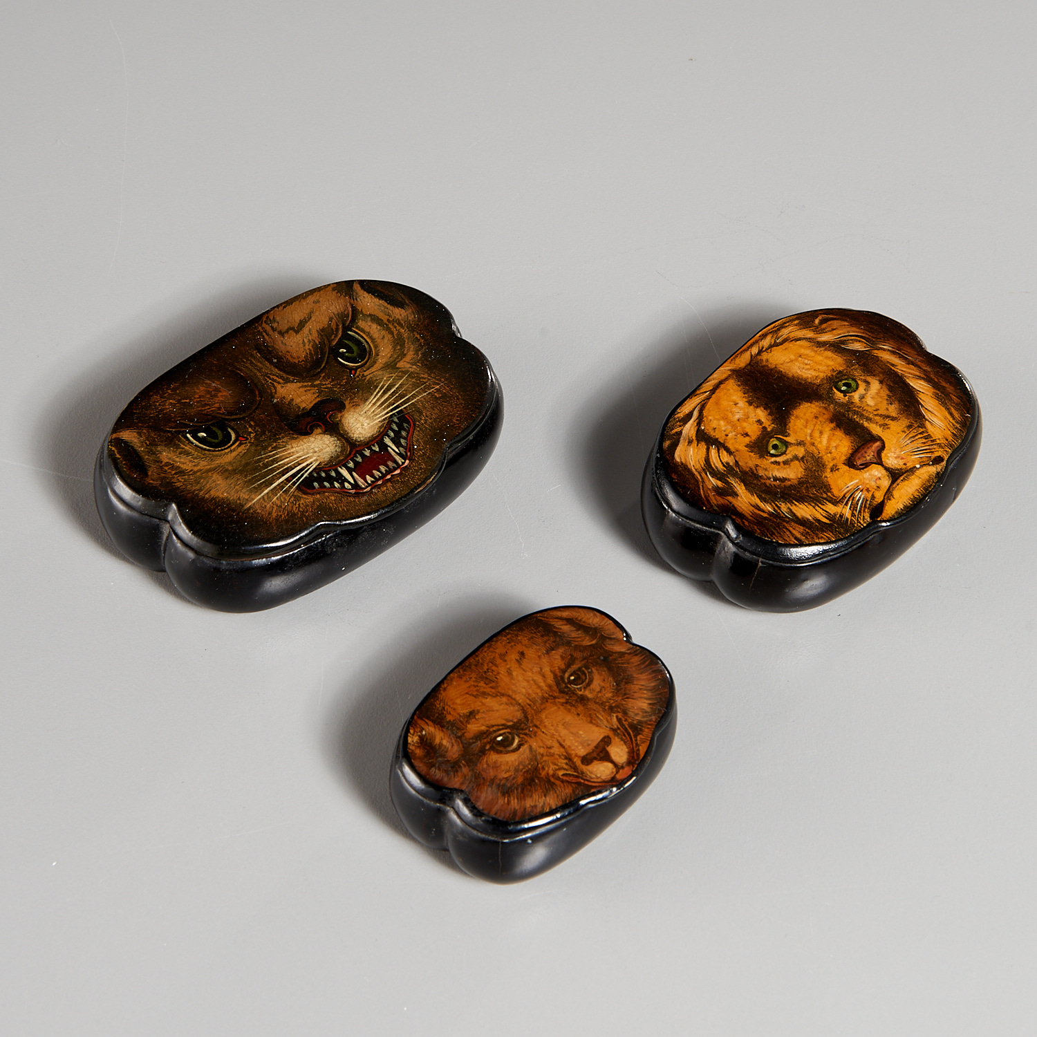 (3) Printed Papier-Mache Animal Snuff Boxes