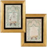 Pair Regency Pin-Prick and Watercolor Pictures