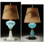 (2) American Blue Glass Fluid Lamps