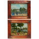 Pair English Late Regency Reverse-Glass Pictures