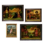 (4) English Reverse-Varnished Mezzotints on Glass