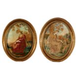 Pair Regency Painted Silk-Work Pictures