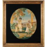 Large Regency Painted Silk-Work Picture