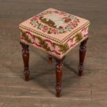 Victorian Mahogany Stool with Spaniel Needlepoint