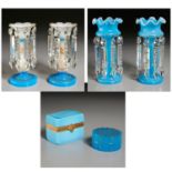 Group French Blue Opaline Glass Tablewares