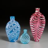 (3) Nailsea Free-Blown Glass Flasks