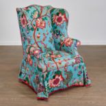 George III Mahogany Upholstered Wing Chair