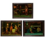 (3) English Reverse-Varnished Mezzotints on Glass