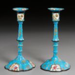 Pair Battersea Enamel Candlesticks