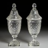 Pair Anglo-Irish Cut Glass Sweetmeat Urns