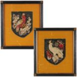 Pair Victorian Embroidered Armorial Pictures