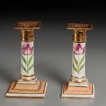 Pair Derby Brass-Mounted Botanical Candlesticks