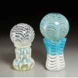 (2) Marbrie Glass Witch Balls on Vase Stands