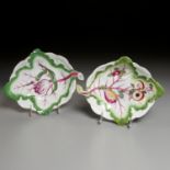 Near Pair Chelsea Porcelain Leaf and Basket Dishes