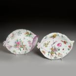 Pair Large Worcester Porcelain Leaf-Form Dishes