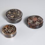 (3) English Metal Inlaid Snuff or Patch Boxes