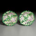 Pair Longton Hall Porcelain Reticulated Dishes