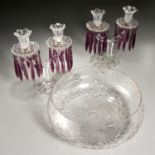 Pair William IV Cut Glass Candelabra & Bowl