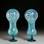 Pair Marbrie Glass Witch Balls on Vase Stands