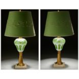 Pair American Overlay Glass Fluid Lamps