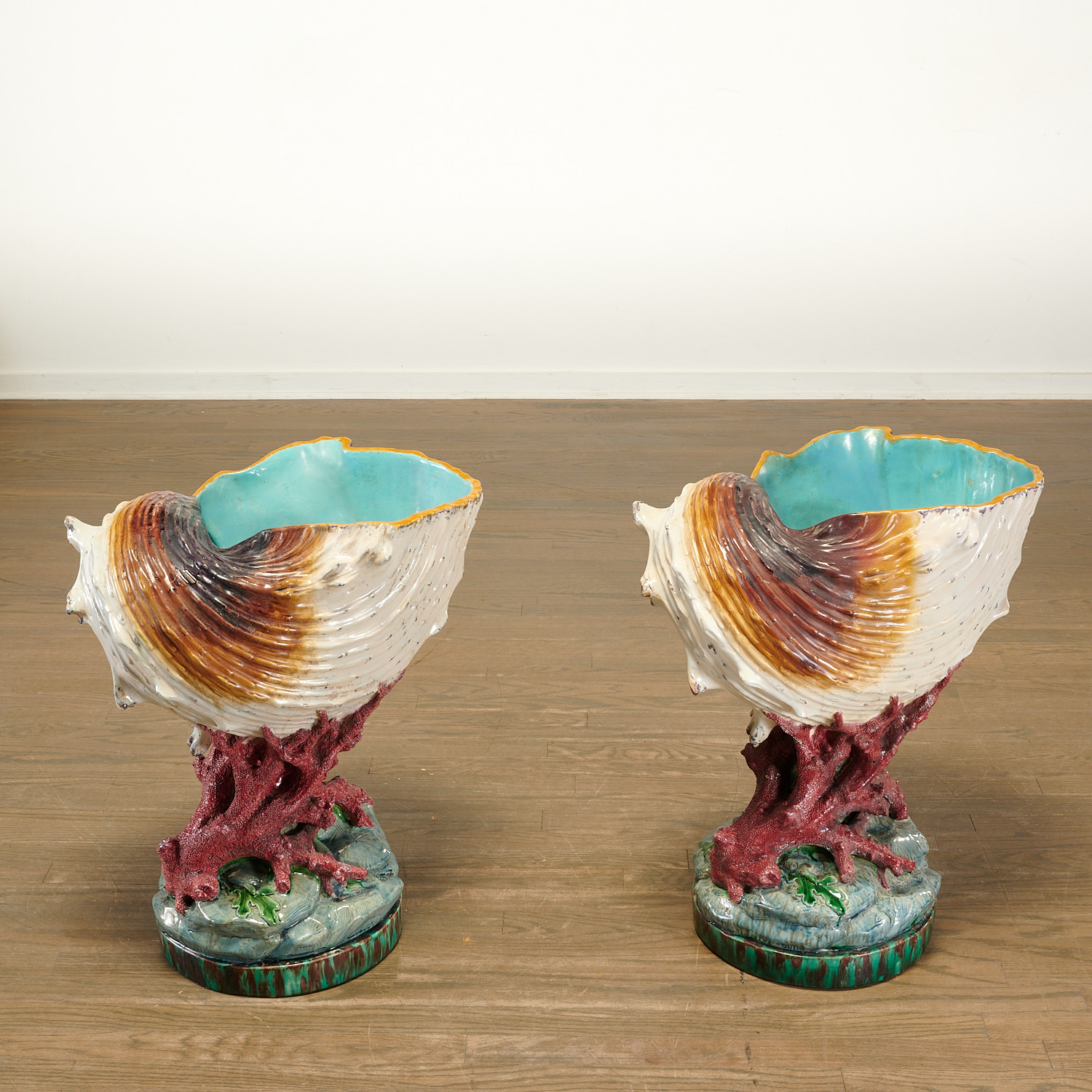 (2) rare Minton majolica shell-form Jardinieres - Image 3 of 7