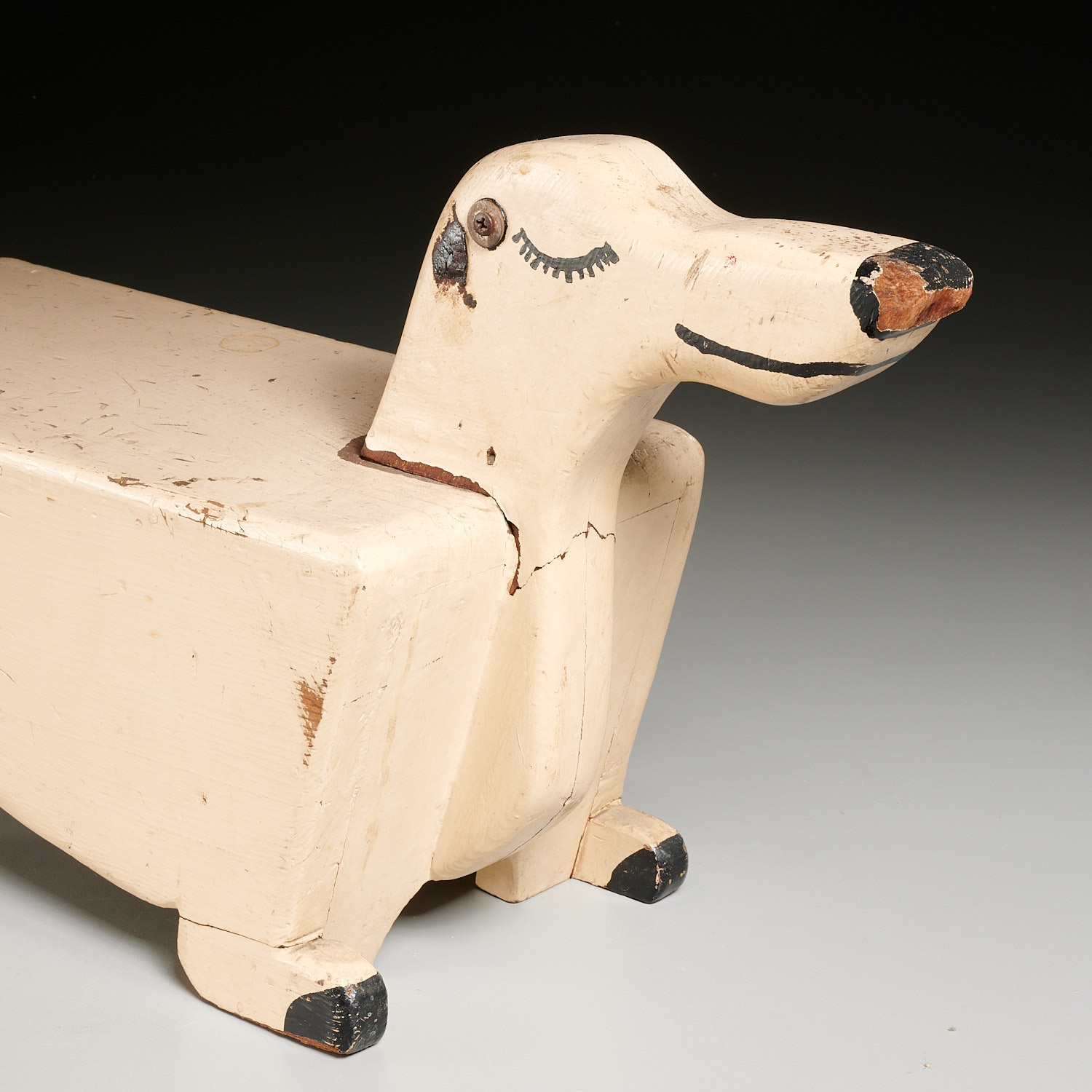 American Folk Art painted wood dachshund footstool - Image 2 of 5