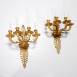 Pair French Restauration dore bronze sconces