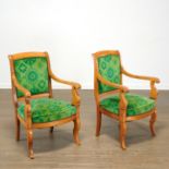 Pair Charles X fauteuils, Jack Lenor Larsen velvet