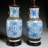 Pair Chinese blue and white vase lamps