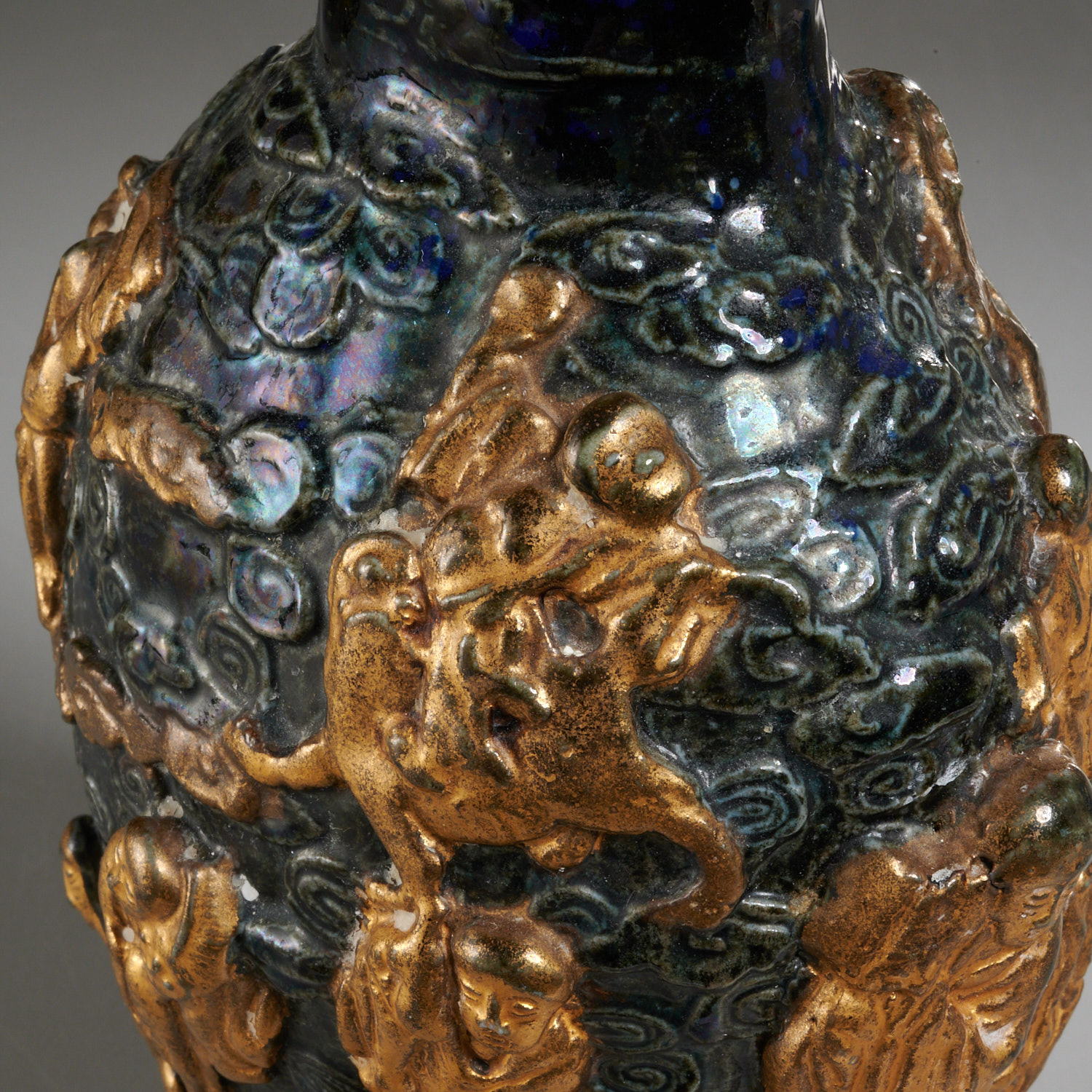 Chinese "Eighteen Immortals" relief vase - Image 3 of 6