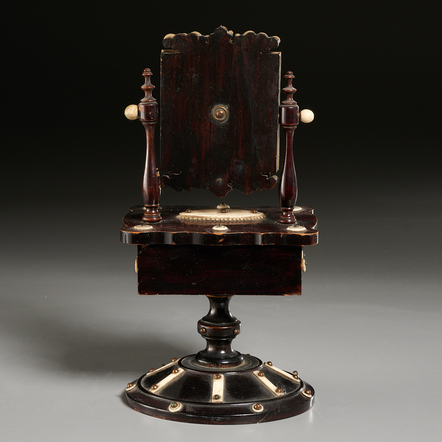 Folk Art inlaid mahogany miniature dressing stand - Image 6 of 7