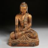 Large antique Burmese carved giltwood Buddha