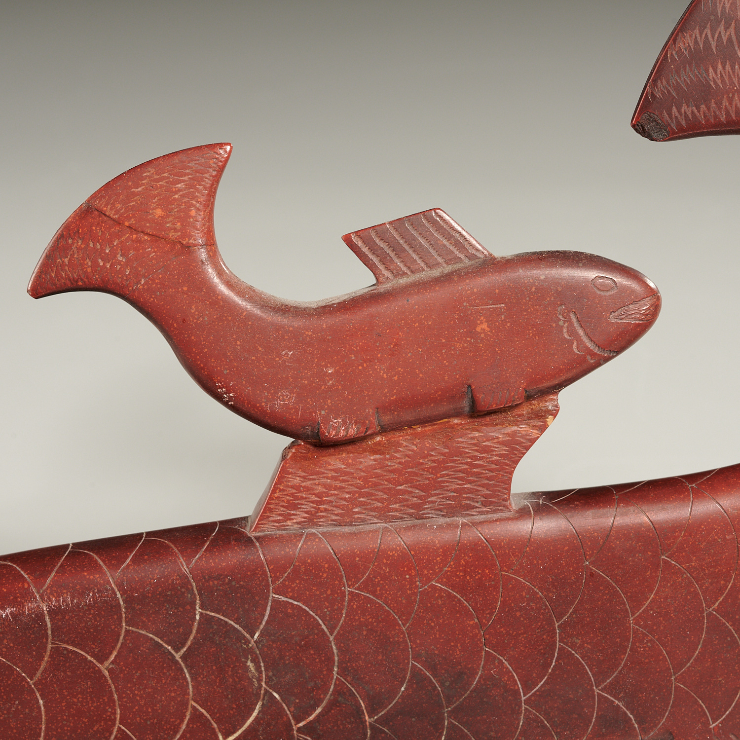 Sioux Peoples Catlinite carved fish pipe stem - Image 3 of 7